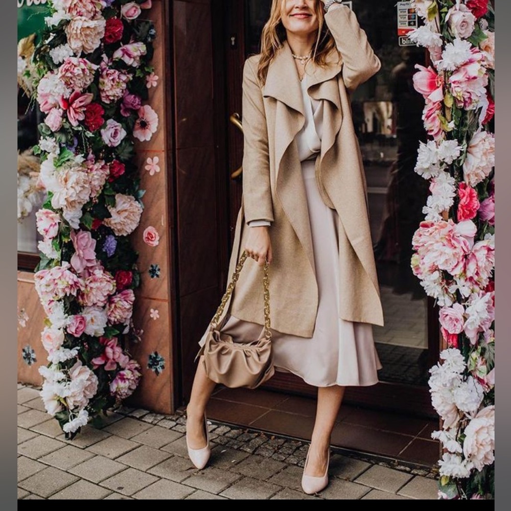 Free Myself Open Front Wool-Blend Coat in Sand